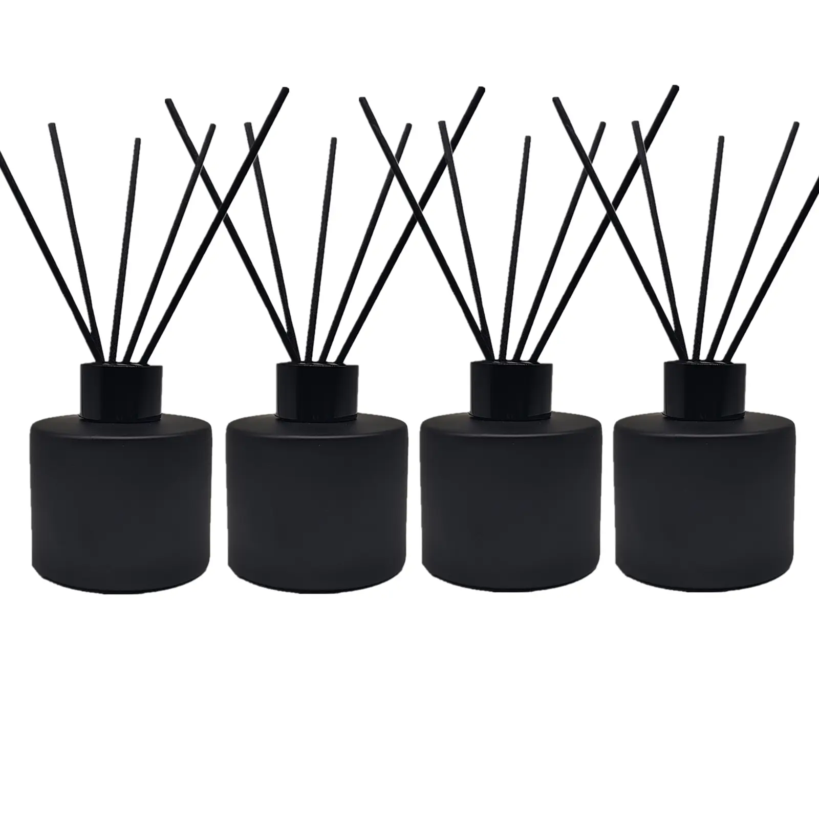 4PCS Reusable 100ml Matte Black Round Empty Reed Diffuser Jars with Reed Sticks - Aroma Scented Glass Oil Containers for Home Decor, Gifts