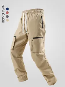 Men's Loose-Fit Casual Trousers, Plain Color Zip Pocket Workwear Pants, Multi-Pocket Outdoor Sports Long Pants, Spring Summer 2026