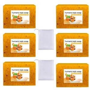 Turmeric Lemon Soap, 6 Counts/set Deep Cleansing Body & Face Care Soap Bar with 2 Soap Nets, Skin Care Handmade Soaps for Men & Women