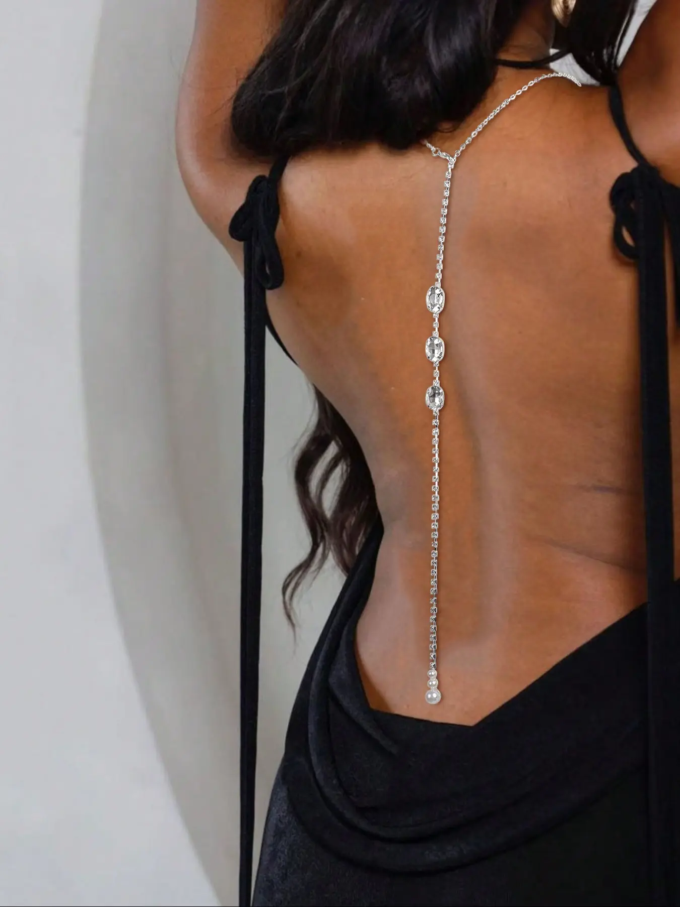 Luxury Backless Body Chain with Water Drop Zircon Decor, Bling Chain, Chic Fashion Neck Harness for Women, Unique Statement Jewelry Accessory, Elegant Trendy Chain, Body Jewellery