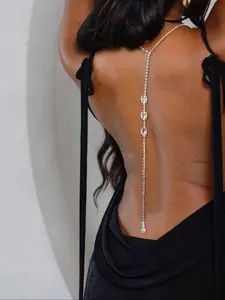 Luxury Backless Body Chain with Water Drop Zircon Decor, Bling Chain, Chic Fashion Neck Harness for Women, Unique Statement Jewelry Accessory, Elegant Trendy Chain
