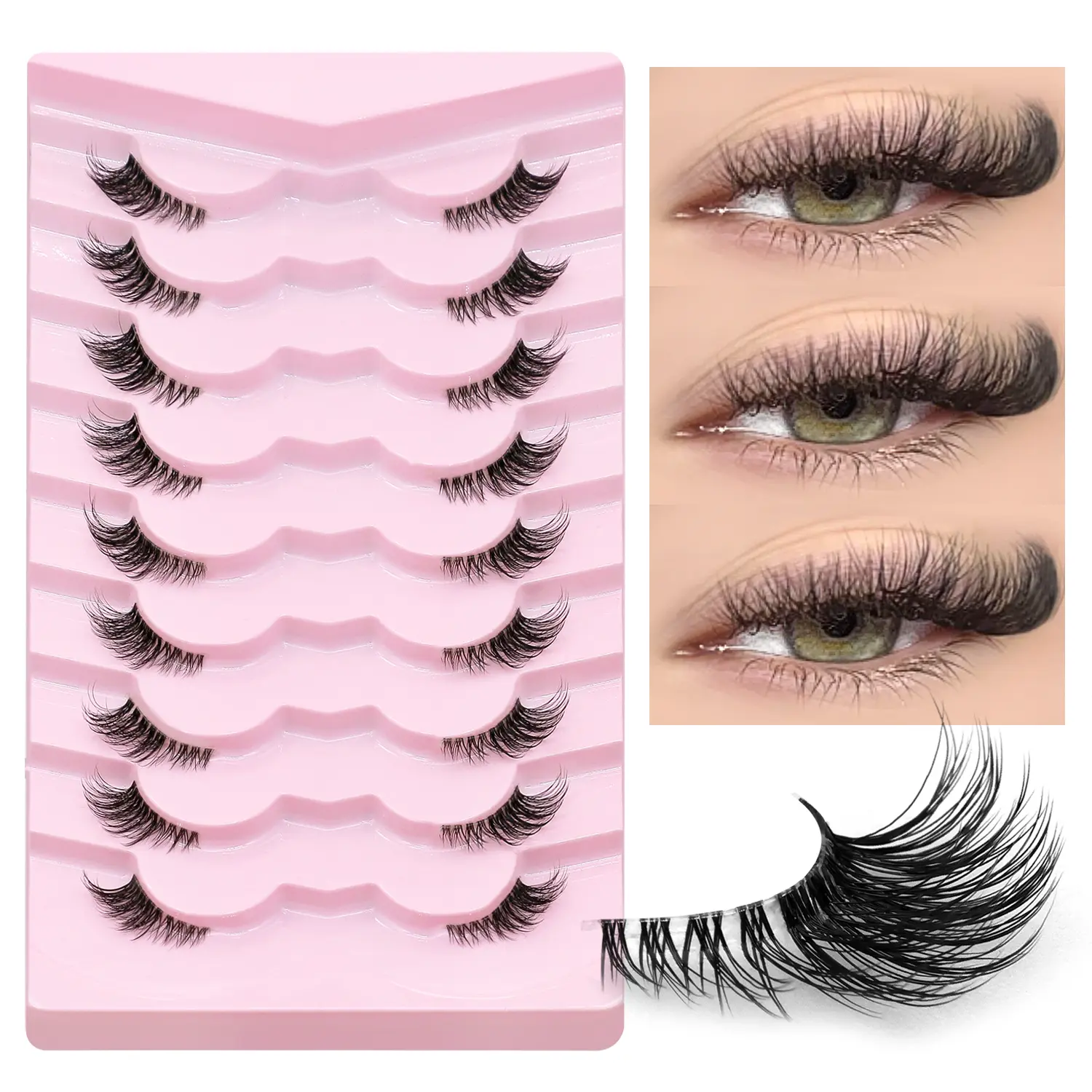 GROINNEYA 9 Pairs Cat Eye Half Lashes Soft Cross Fake Eyelashes Lightweight Clear Band False Eyelashes Thin Strips Eyelashes Natural Long Eye Lashes Voluminous Multi-Pair Pack For Dramatic Eye Enhancement Makeup