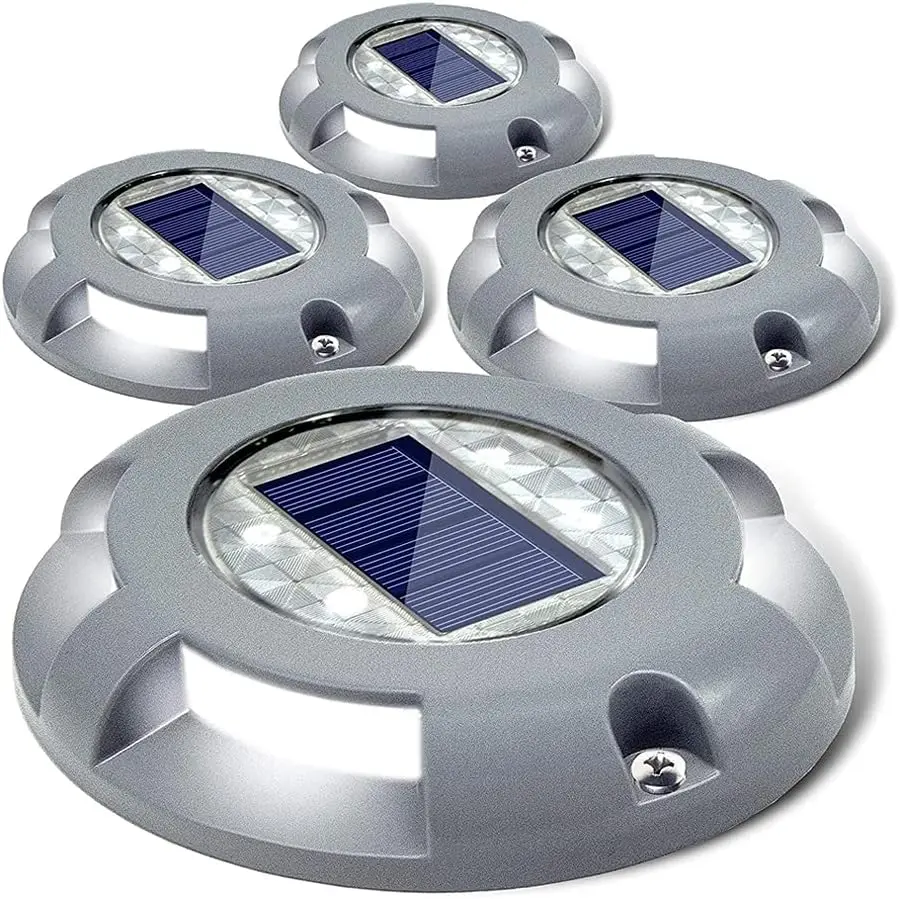 Solar Deck Lights Driveway Dock LED Light Solar  Outdoor  Road Markers for Step Sidewalk Stair Garden Ground Pathway Yard 4 Pack (White)