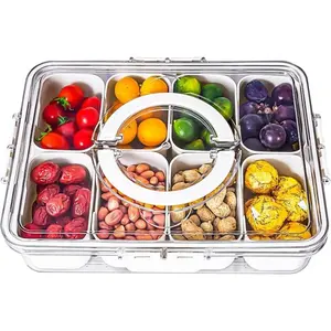 RYCTECH Snackle Box With Lid and Handle, CNuts, Snacks - Perfect for Party, Entertaining, Kitchen Transparent Utensils, Gifts Clear Fruits Container for Portable Snack Platters - 8 Divided Tray Organizer for Candy, Dealsforyoudays