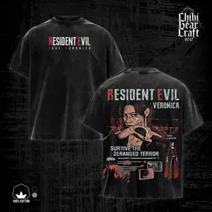 Resident Evil Code Veronica Shirt Survival Horror Graphic Tee Vintage Acid Washed Oversized T-Shirt Gothic Hoodie Tank Top Y2K Clothing Summer Men Clothes Outfits Unisex Video Game Clothes Gifts For Him Her Apparel For Men 90s Bootleg Retro
