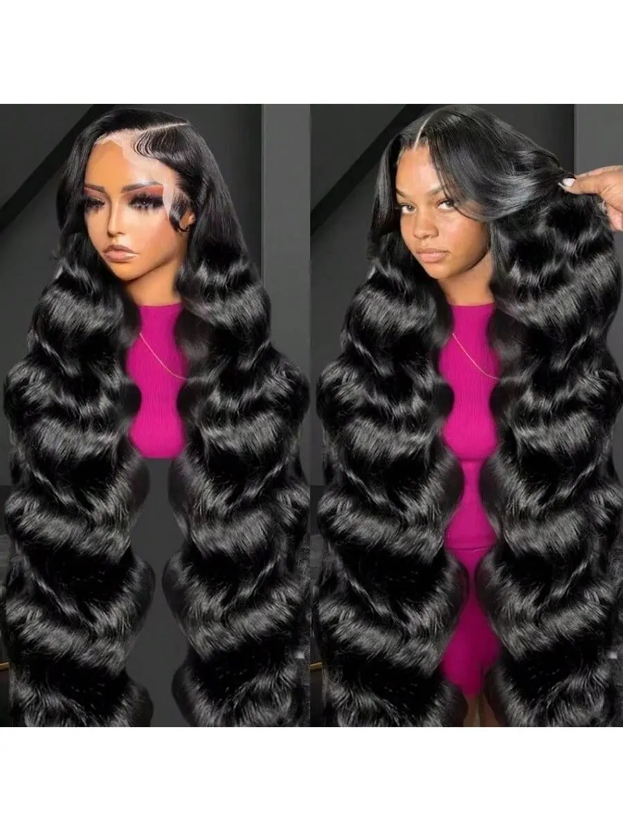 40Inch 200% Density Natural Black Color 13x4 Lace Front Wigs Human Hair Body Wave HD Lace Front Wigs Human Hair Pre Plucked With Baby Hair Natural Color Human Hair Lace Frontal Wigs For Women