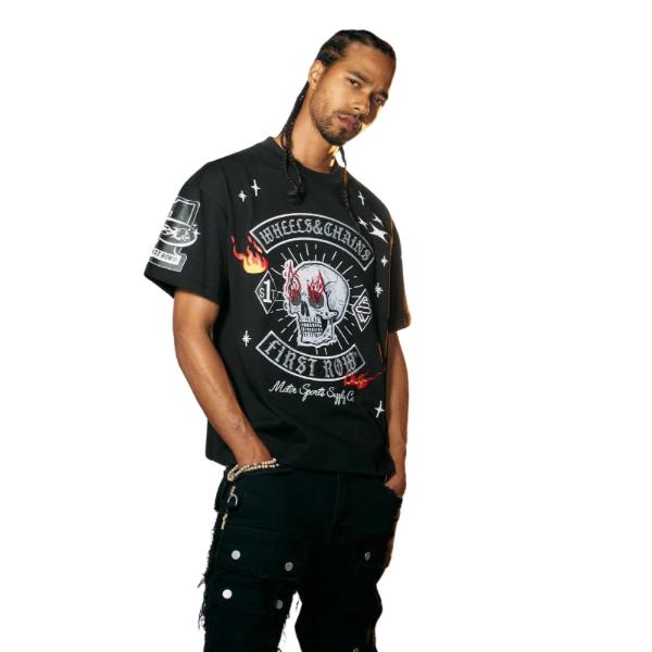 Louis Patch Graphic Tee First Row with Puff Printed Menswear Top Underwear Streetwear T-shirt Crewneck Round Neck Casual Short Stylish