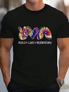 100% Cotton Peace Love Respiratory Therapist Respiratory Therapy Tie Dye T-Shirt Women's Men's Graphic Tee Crew Neck summer vacation Tops