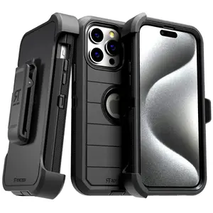 Rome Tech Apple iPhone 15 Pro 2023 Defender Max Case Durable 360 Degree Shockproof Protection with Raised Bevel Edge and 360 Degree Swivel Belt Clip