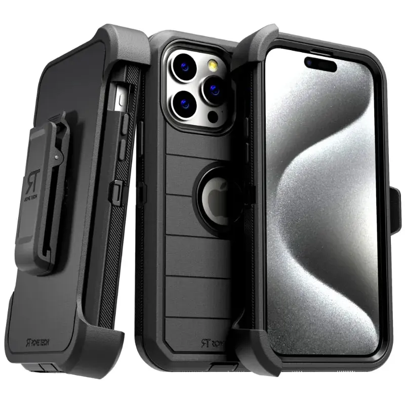 Rome Tech Apple iPhone 15 Pro 2023 Defender Max Case Durable 360 Degree Shockproof Protection with Raised Bevel Edge and 360 Degree Swivel Belt Clip
