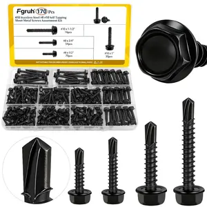 Pcs # #   Black Self Tapping Screws for Metal, # x/'' /'', # x'' /'' Hex Washer Head Self Drilling Screws Assortment Kit,  Stainless Steel Sheet Metal Screw