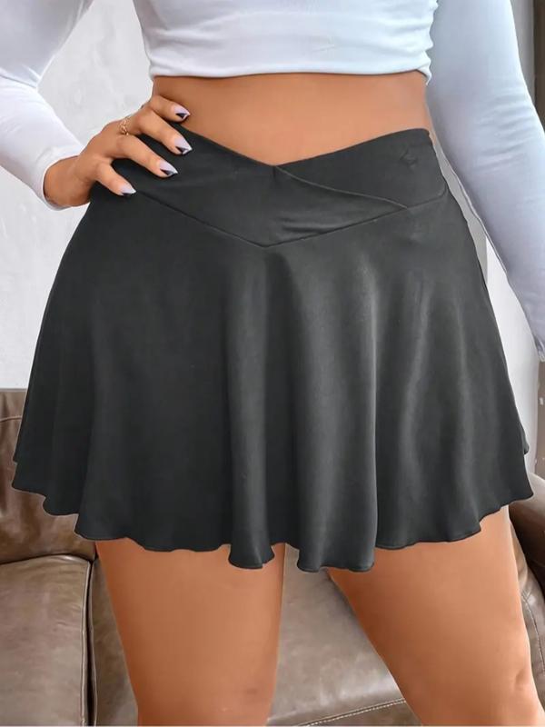 Women's Plus Size Casual Short Skirt, High Waist Loose-Fitting Plain Design, Comfortable Daily Wear, Fashionable Summer