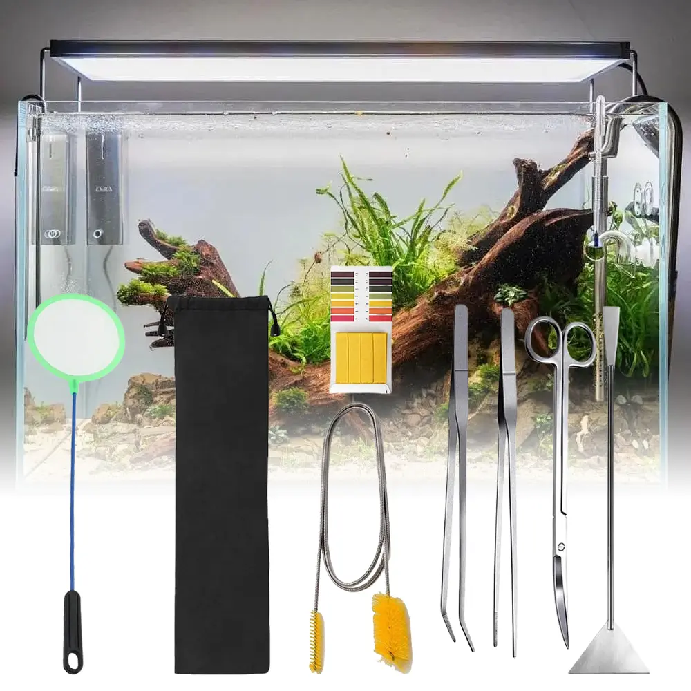 7Pcs Aquarium Aquascape Tools Kit Aquatic Plant Aquascaping Tool Stainless Steel Tweezers Scissors Spatula for Aquarium Tank Clean Aquascape Tools with Fishing Net - Home Improvement.