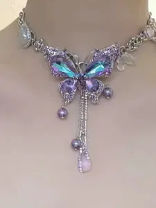 Summer New Butterfly Fringe Beaded Chain Necklace, Perfect for Evening Gowns, Birthday, Party, Performance Accessories