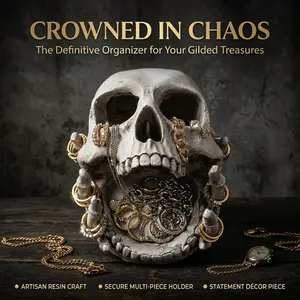 Gothic Halloween Skull Jewelry Box, Resin Desktop Storage Organizer, Multiple Compartments, Necklace Hooks, Ring Earring Holder, Home Decor