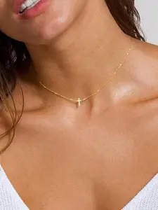 1pc 18K Gold Plated Stainless Steel Mini Cross Pendant Necklace For Women, Simple Elegant Dainty Chain, Christian Jewelry Gift For Daily, Church, or Holiday Wear