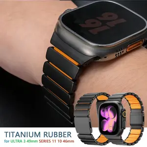 Titanium Band for Apple Watch Ultra 3 Band 49mm Luxury Metal Strap for Iwatch Series 10 11 46mm 9 8 7 45mm 5 6 SE3 44mm Rubber
