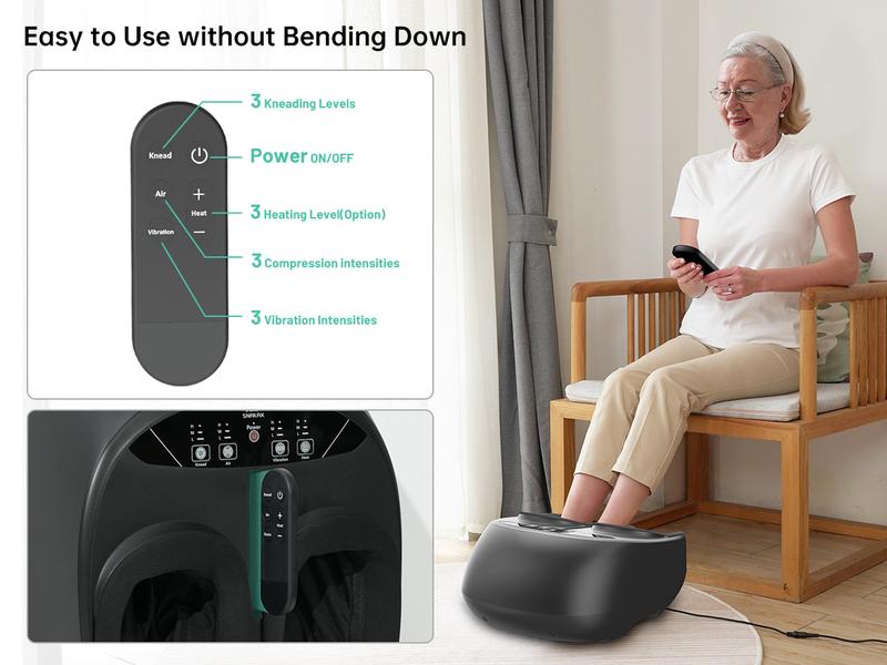 Snailax Foot Massager with Heat, Remote Control, Shiatsu Heated Foot Massager Machine with Deep Kneading, Rolling, Compression, Vibration Therapy Device Adjustable