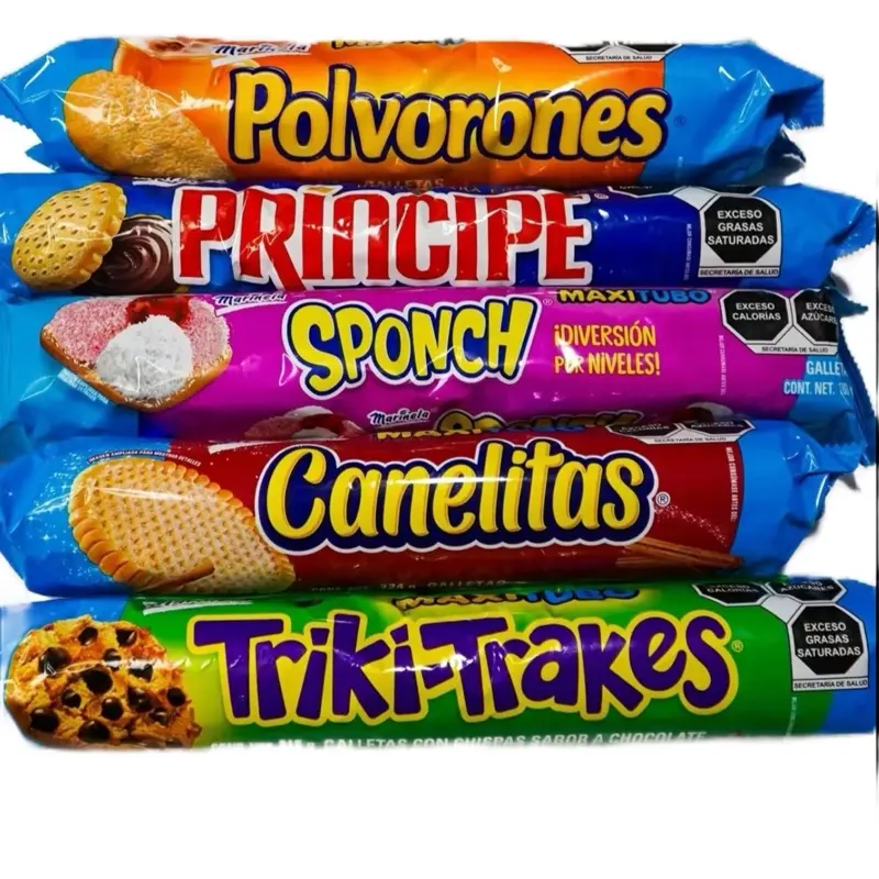Marinela Galletas Variety Pack 5pack (Polvorones, Príncipe, Sponch, Canelitas y Trini-Trakes) Large Package | Snack | Cookies | Mexican Snack