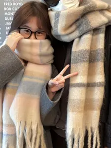Luxury Cashmere Women's Winter Scarf, Thickened Warm Plaid Design, Fashionable Korean Style, Instantly Elevate Your Style, Checkered Scarf