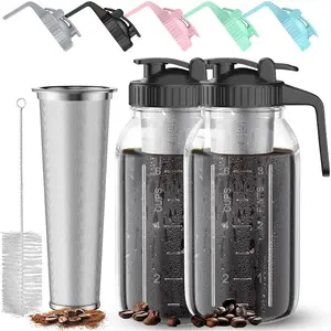 2 Pack 64 oz Cold Brew Coffee Maker Jar - Thick Glass Cold Brew Maker with Handle, Stainless Steel Filter & Leak-Proof Lid, Cold Brew Pitcher for Iced Coffee,Tea and Milk (2 Quart / 1.9 Liter)