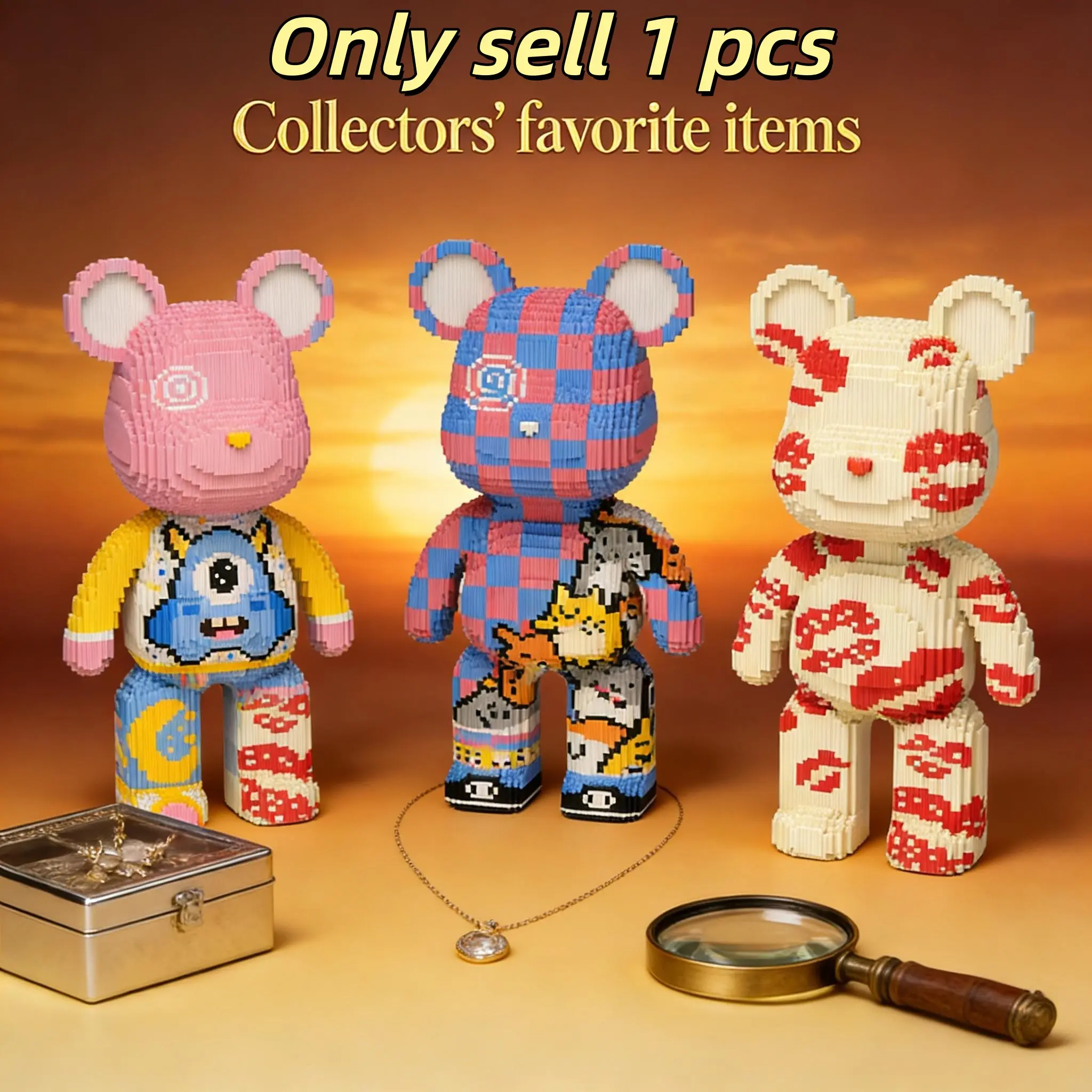 Multicolor Dopaamine Heart Bear 3D Building Block Puzzle Blocks Building Blocks Figure Decoration, Bookshelf Home Office Cabinet Decor, Party Living Room TV Stand Display