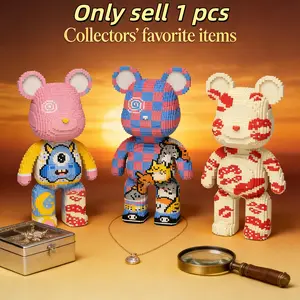 Multicolor Dopaamine Heart Bear 3D Puzzle Blocks Decoration, Bookshelf Home Office Cabinet Decor, Party Living Room TV Stand Display