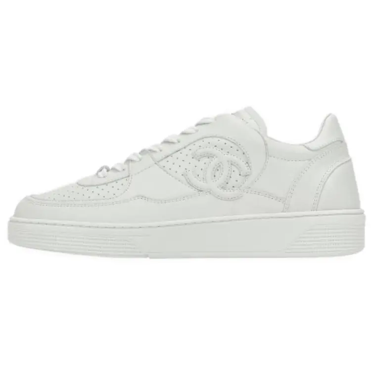 CHANEL Men's Classic Casual White Low-Top Lace-Up Round-Toe Walking Sneakers - Maison Mihara Verifiable with Credentials, Global Authentication Eligible Footwear Trainers