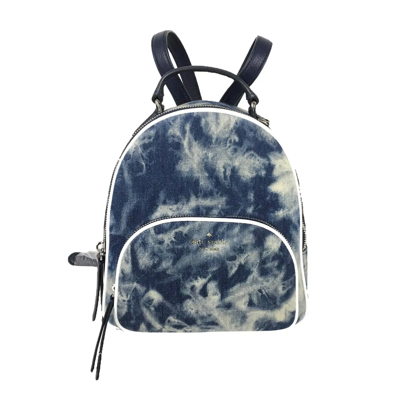 Kate Spade Jackson Tie-Dye Denim Medium Backpack for Adults, Casual Blue Multi-Print Unisex Design for Everyday Style, Zip, Everyday Wear, Stylish Accessory
