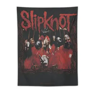 Best Slipknot Band Logo Tapestry Wall Hanging - Black with Red & White Band Member Illustrations, Horizontal Bedroom, Living Room, Dorm Decor, Microfiber, No Electricity Needed, Band Wall Decor