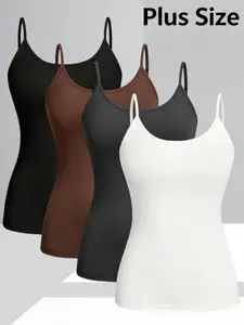 Plus Size U-Neck Thin Strap Sleeveless Tank Top, Comfortable Skin-Friendly Underwear, Simple Versatile Outer Wear Vest for Plus Size Women