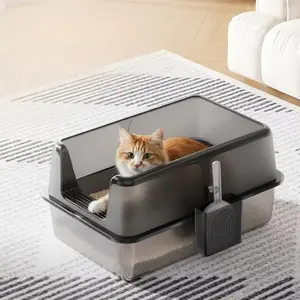 High-Sided Stainless Steel Cat Litter Box with Lid and Scoop – Non-Stick, Leak-Proof, Easy Clean