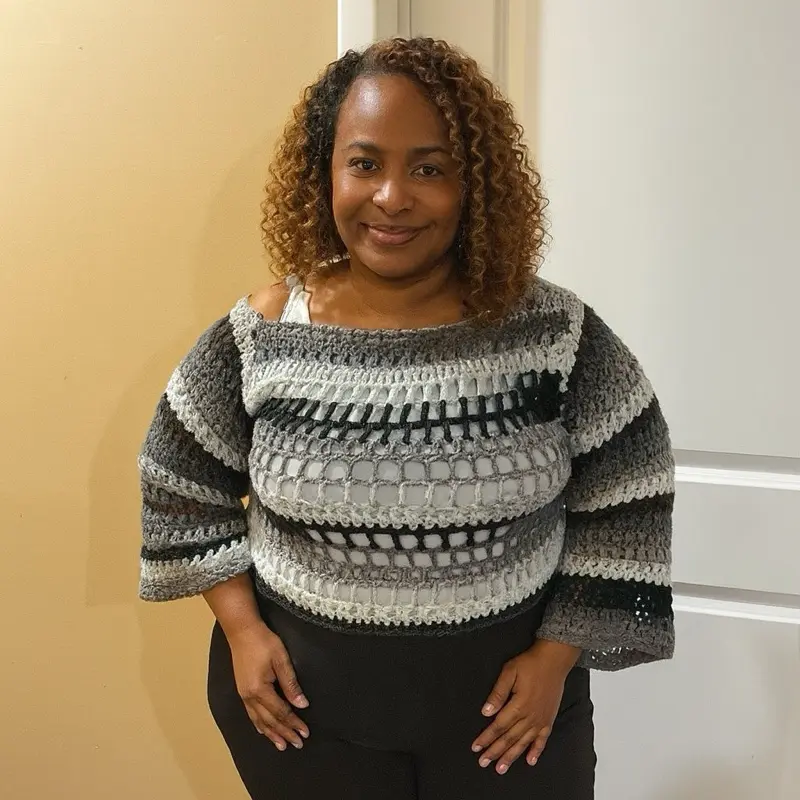 Handmade Crochet Off-Shoulder Sweater – Plus Size Friendly