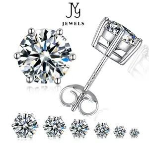 【JYJZZ235】（Solara）S925 Synthetic moissanite six claw round fashion simple earrings for men women unisex, daily, holiday, anniversary gift.