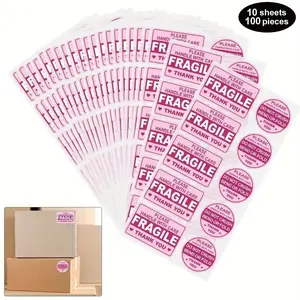 Fragile Please Handle with Care Pattern Sticker, 100pcs Adhesive Label Sticker Suitable for Shipping Packaging Mailing Envelope Carton