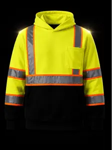 Men’s Hi-Vis Reflective Safety Hoodie Yellow & Black Workwear Pullover