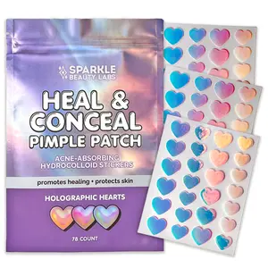 Heal & Conceal Pimple Patch - Cute Holographic Heart Shaped Acne Patches, Fun Hydrocolloid Zit Stickers for Face (Iridescent Hearts, 78 Count) by Sparkle Beauty Labs