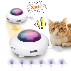 "cat toy，Moving Feather Toys for All Breeds，USB Charge Automatic Kitten Toys,White，Entertainment with 6pcs Feathers -UFO"