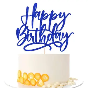1 PCS Happy Birthday Cake Topper Glitter Happy Birthday Cake Pick Decor for Anniversary Celebrating Happy Birthday Party Cake Decorations Supplies