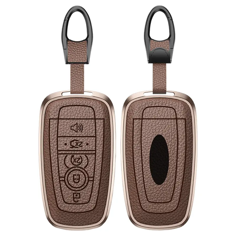 3/4/5-key smart key shell with 8D textured leather and aviation aluminum alloy frame, suitable for Ford Explorer, Fusion, Escape, Edge, Expedition, F150, F250, F350, F450, F550, Maverick, and Mustang.