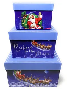 The Seasonal Shop Christmas Gift Boxes Set of 3 Deluxe Christmas Nesting Boxes with Lids in 3 Assorted Sizes for Holiday Decorative Wrapping