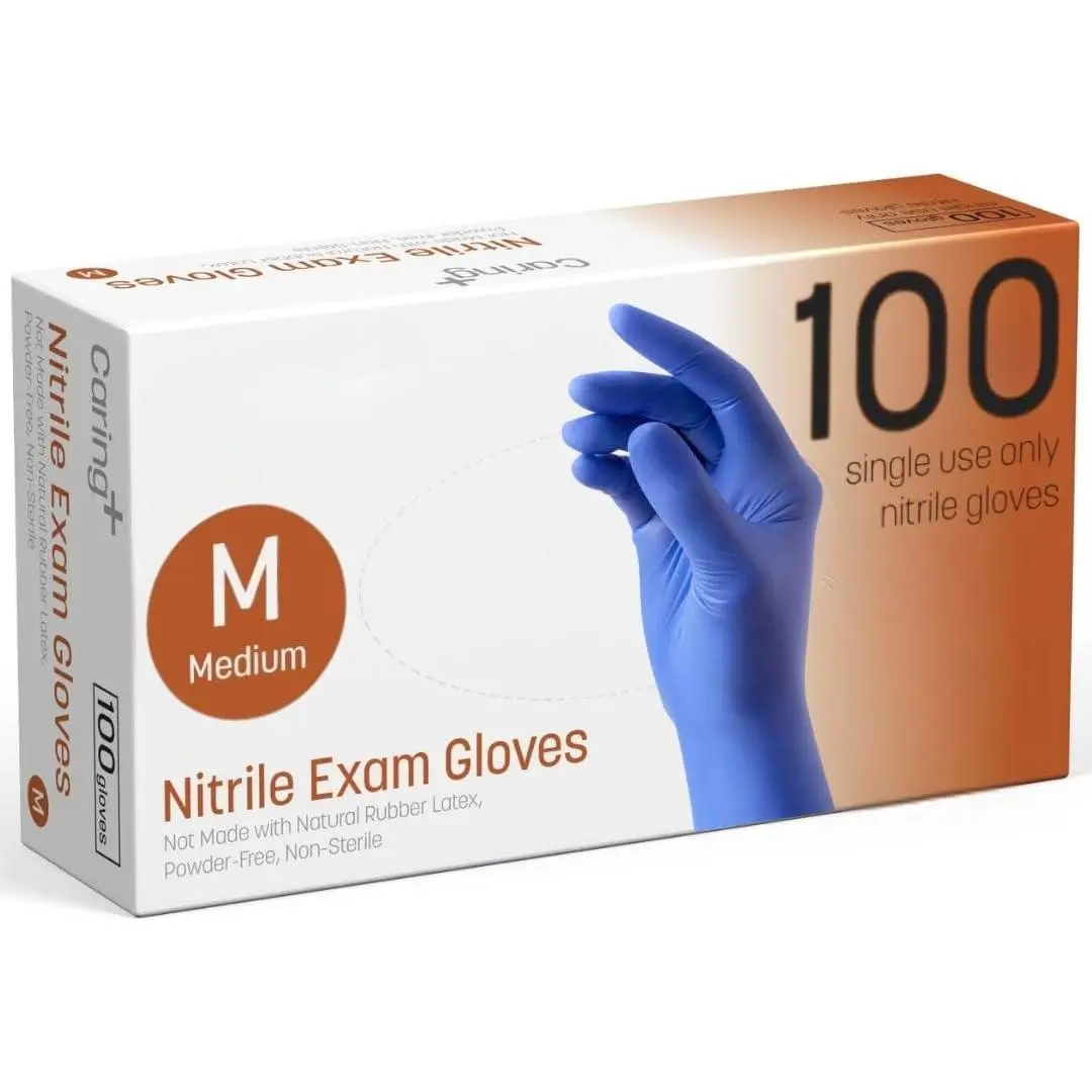 Disposable Blue Nitrile Exam Gloves - Powder-Free, Single-Use, Large, Box Pack (100-Count) for Kitchen Cleaning, Medical Care, Large (Pack Of 100)
