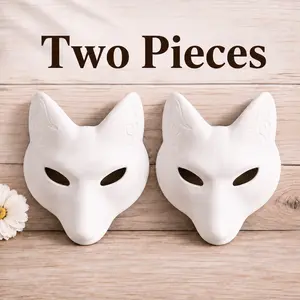 DIY White Fox Therian Mask Set of 2, Blank Paintable Costume Masks with Elastic Straps for Halloween, Cosplay & Crafts