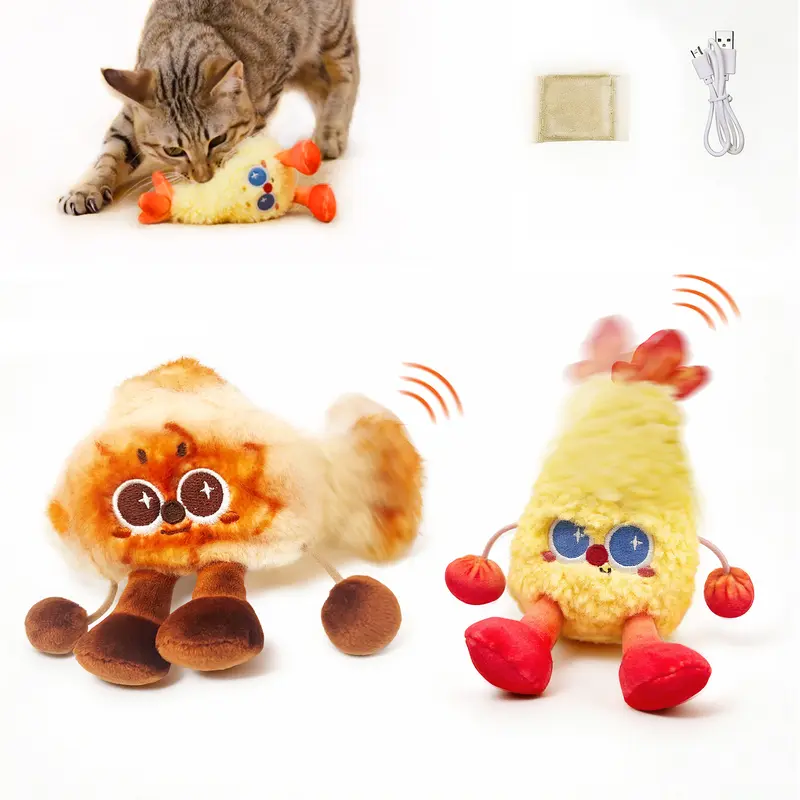 Petgravity JumpyShrimp Auto-Jumping Fried Shrimp Food-Shape Taiyaki Interactive Electric Cat Toy Set of 2 - Cute Food Shapes, Hunting Instinct Fun, Indoor Activity Boost for Cats Kittens
