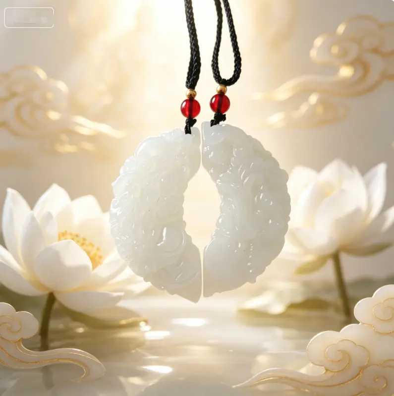 White Jade Dragon & Phoenix Couple Pendant, A Symbol of Harmonious Love & Auspicious Blessings Rooted in Buddhism & Taoism