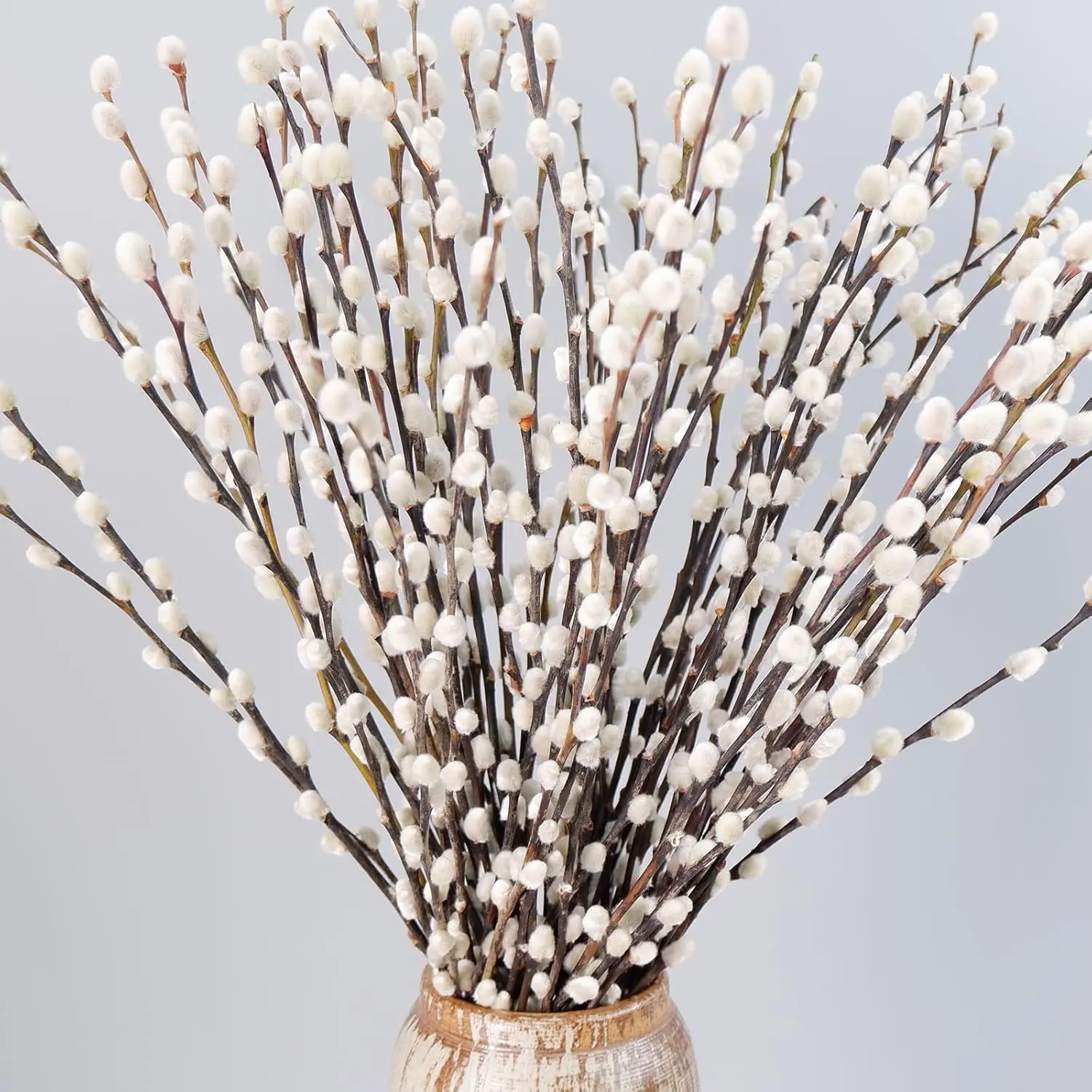 40Pcs Natural Preserved Dried Pussywillow Branches (15-17in) - Real White Decorative Floral Ornaments, Vase Decor for Daily Use, Wedding & Auspicious Home Supplies (Children's Day Pick)
