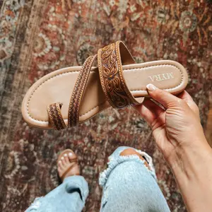 Western tooled leather sandals