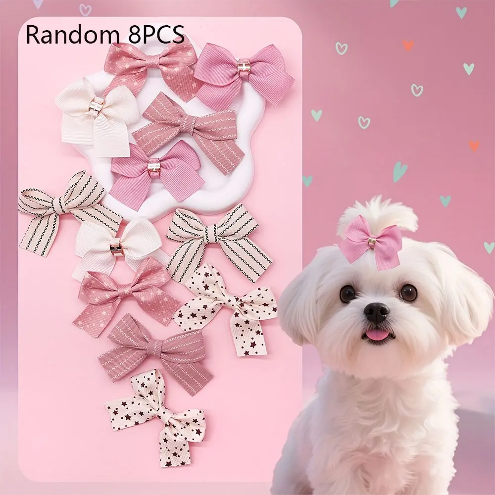 8 Pcs Star Striped Pet Hair Clips, Non-Slip Duckbill Clamps, Accessories for Maltese and Yorkshire Terrier Dogs