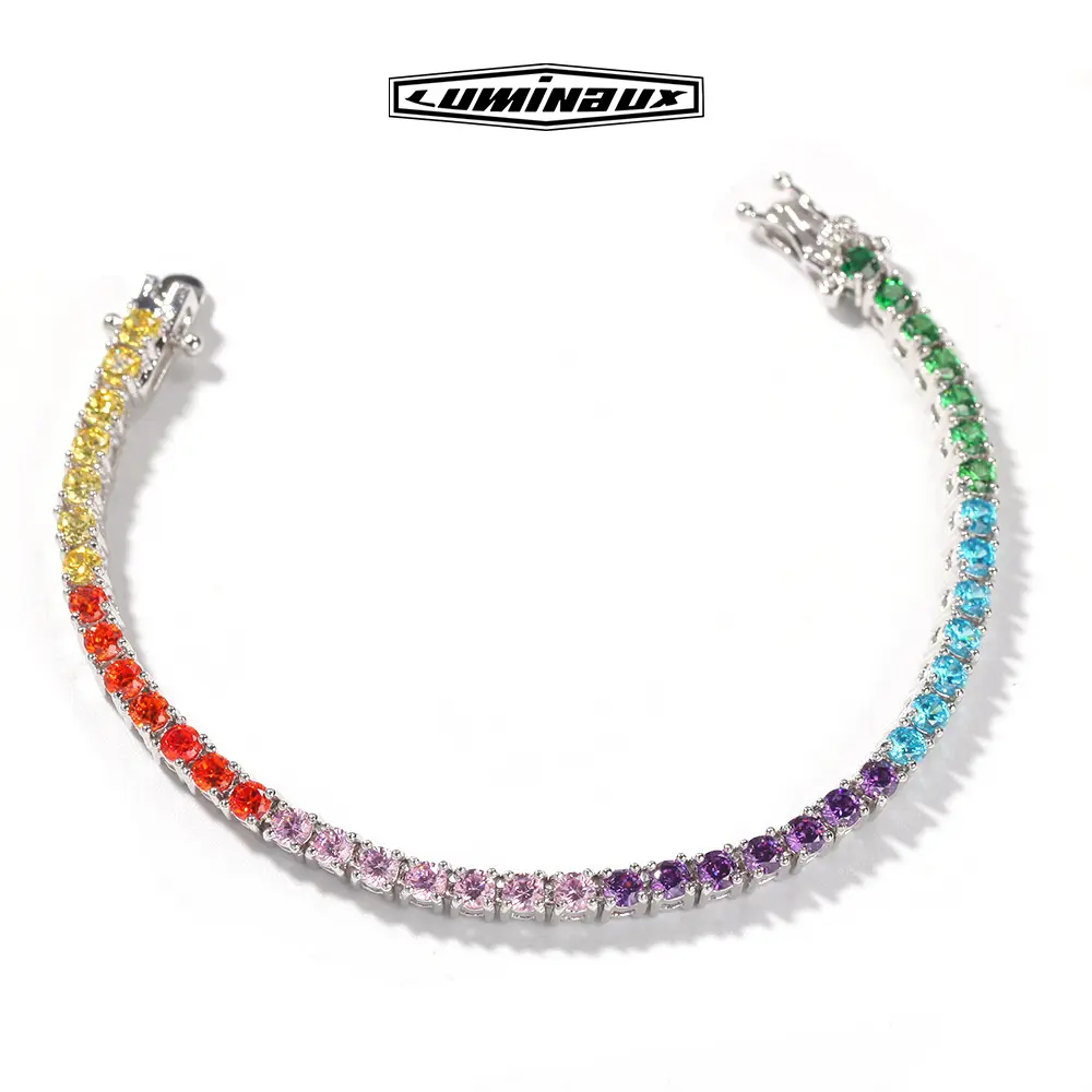 [LUMI66] Iced Out Multicolor Link Tennis Bracelet, Women's Exquisite Artificial Gemstone Fashion Jewelry, Stackable Bracelet, Ideal Gift, Exquisite Bracelet, Multicolor Stackable Bracelets