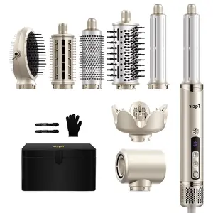 8-IN-1 Dual Voltage Travel Hair Dryer Brush - Portable Mini Titanium Round Styler, Hot Air Blow Dryer, Straightener & Curler Volumizer Tool, 110/240V  Plug for International Travel  Twist Ionic Curly Styling